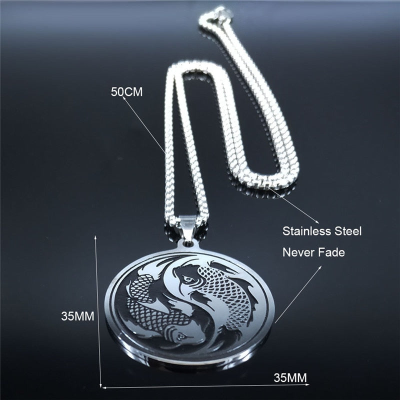 Yinyang Gossip Fish Stainless Steel Necklace Silver Color Statement Necklace Jewelry collar acero inoxidable mujer N3292S01