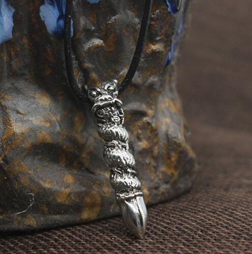 Man Stainless Steel Necklace dragon column Bullet Pendant Necklaces Leather beads chain Women Fine Jewelry Necklaces N004