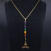 Yoga Buddha 7 Color Chakra Stone Stainless Steel Chain Necklaces Women Gold Color Long Necklaces Jewelry gargantilla N1211S04