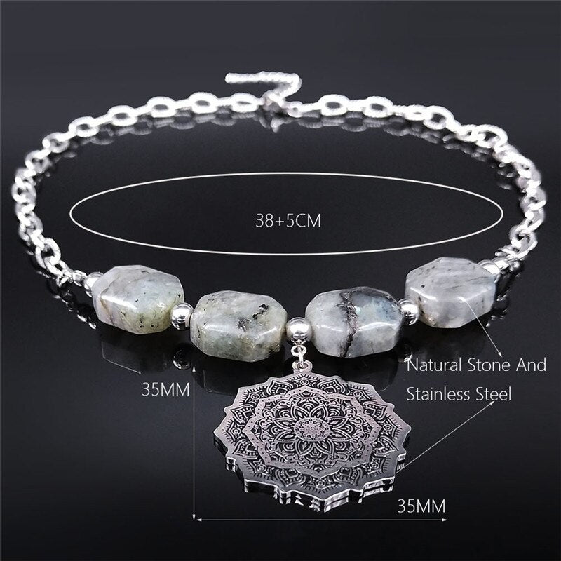 Yoga Lotus Flash Stone Stainless Steel Choker Necklace for Women Silver Color Big Beads Necklaces Jewelry bijoux femme NXS054