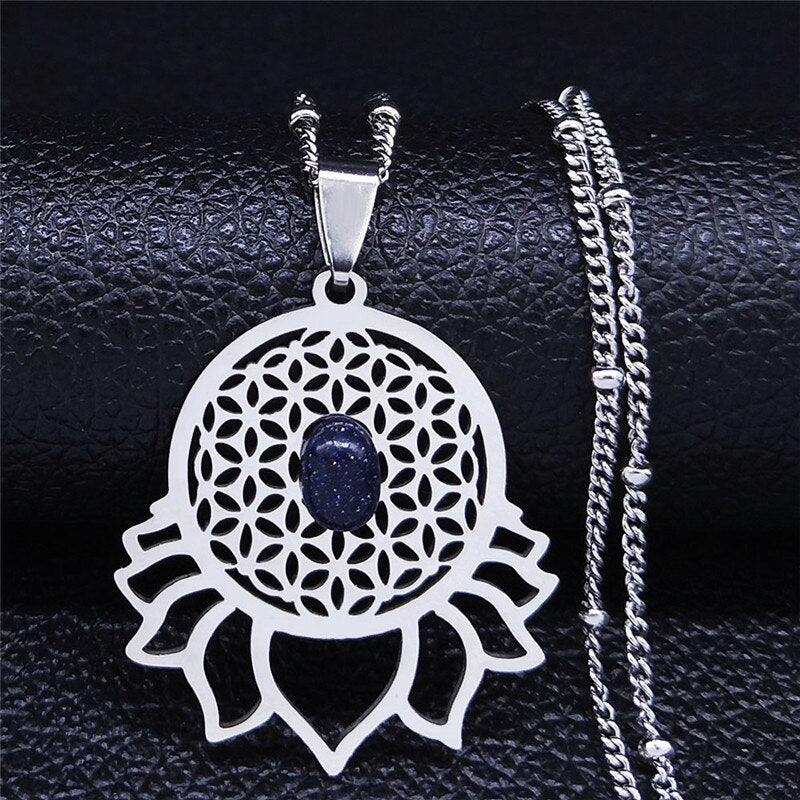 Yoga Lotus Freshwater Pearl Stainless Steel Necklace Silver Color Necklace Pendant Women Jewelry collares colier femme N4449S04