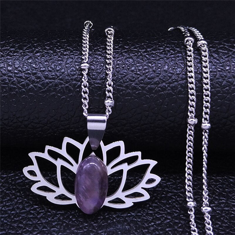Yoga Lotus Freshwater Pearl Stainless Steel Necklace Silver Color Necklace Pendant Women Jewelry collares colier femme N4449S04