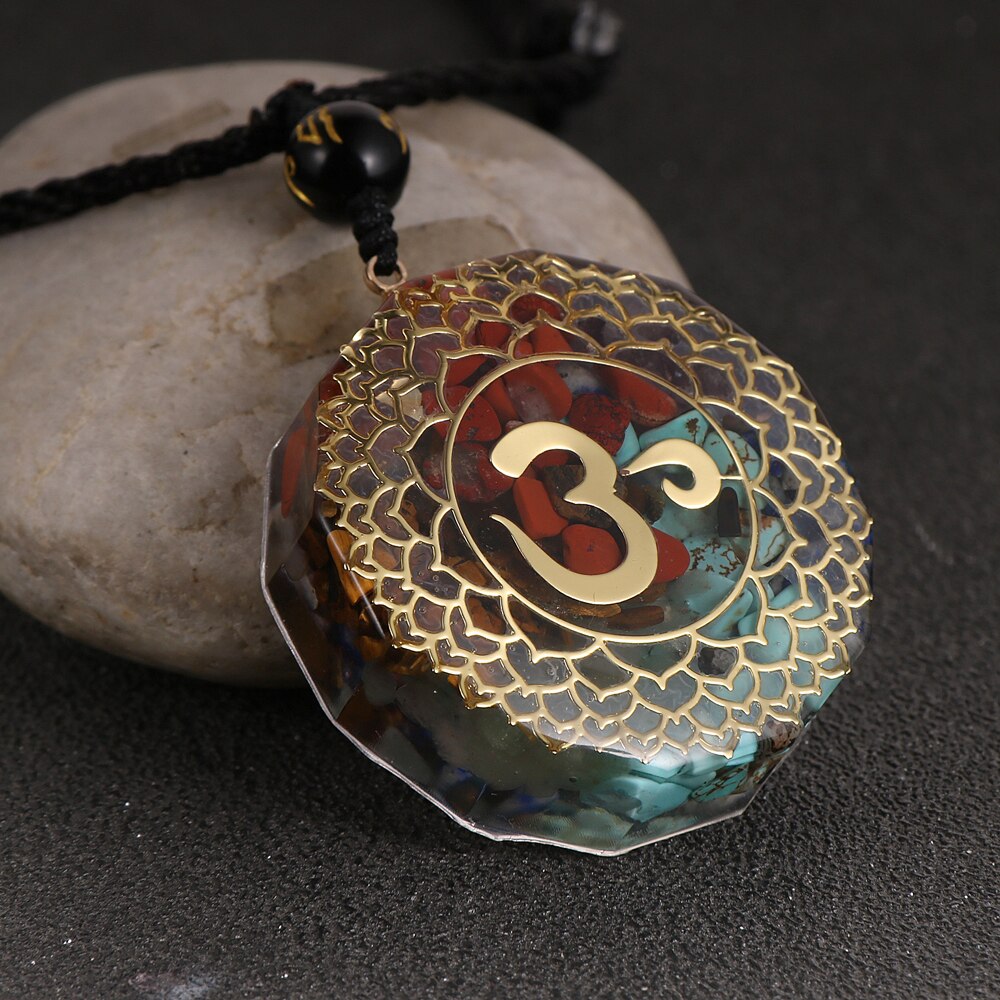 Yoga OM Healing Orgonite Pendant Necklace Men Women Reiki 7 Chakra Colorful Chip Stone Orgone Necklaces 2021 Jewelry