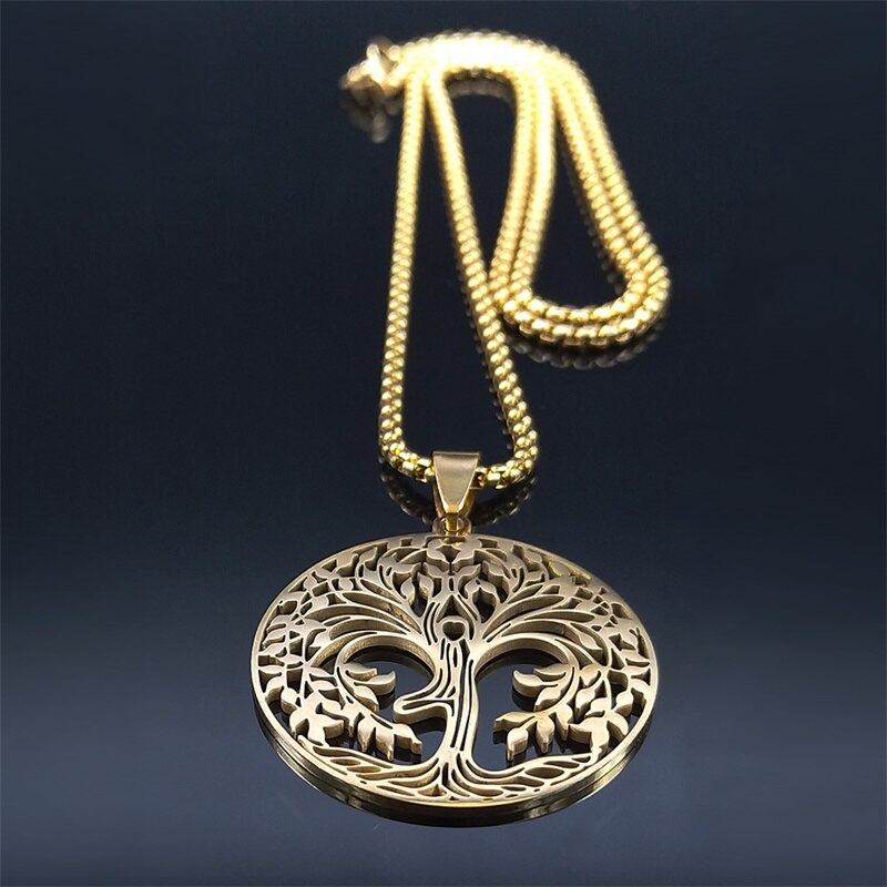Yoga Tree of Life Stainless Steel Chain Necklaces Women/Men Gold Color Long Pendants Necklaces Jewelry collier homme N7054S02