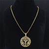 Yoga Tree of Life Stainless Steel Chain Necklaces Women/Men Gold Color Long Pendants Necklaces Jewelry collier homme N7054S02