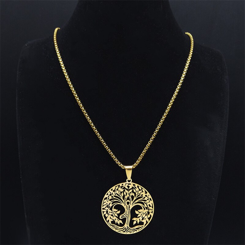Yoga Tree of Life Stainless Steel Chain Necklaces Women/Men Gold Color Long Pendants Necklaces Jewelry collier homme N7054S02