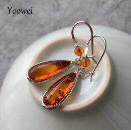100% Real Amber Earrings for Women Genuine Beads Teardrop Shape Gift Dangle Drop Earrings Natural Amber Jewelry Wholesale