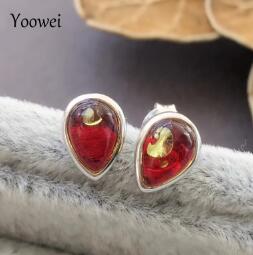 3 Colors Baltic Amber Earrings for Women 8*6mm Tiny Teardrop Shape Genuine Natural Amber Stud Earrings Jewelry Wholesale