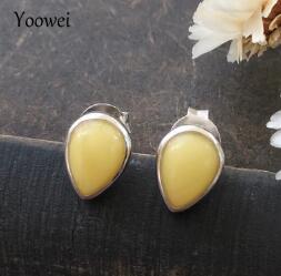 3 Colors Baltic Amber Earrings for Women 8*6mm Tiny Teardrop Shape Genuine Natural Amber Stud Earrings Jewelry Wholesale