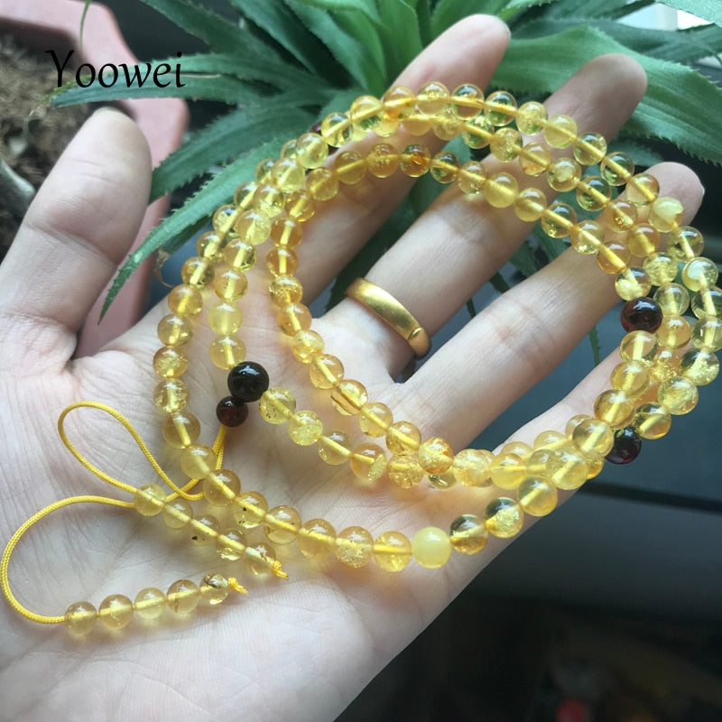 5.2mm 12.5g Natural Amber Bracelet 108 Mala Beads 63cm Meditation Buddhist Round Genuine Amber Beaded Jewelry Wholesale