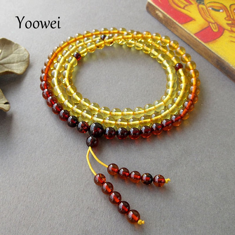 5.6mm Natural Amber Bracelets Mala Rosary Tibetan Buddhist Jewelry Gifts Stretch 108 Prayer Baltic Amber Beads Jewelry