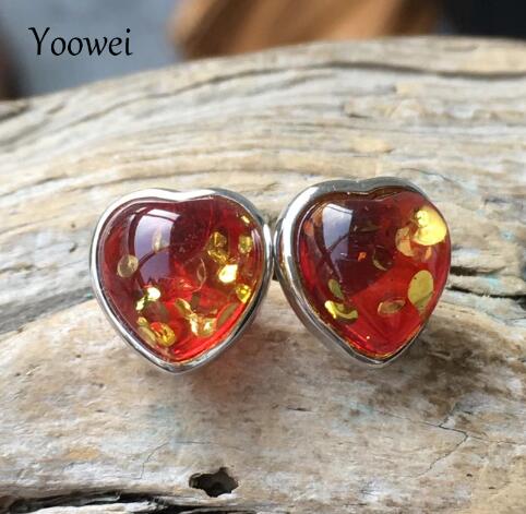 5 Colors New Natural Amber Earrings Small Heart Stud Earrings Romantic Women Trendy Lover Baltic Amber Jewelry Wholesale