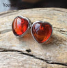5 Colors New Natural Amber Earrings Small Heart Stud Earrings Romantic Women Trendy Lover Baltic Amber Jewelry Wholesale