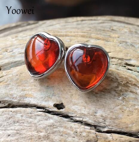 5 Colors New Natural Amber Earrings Small Heart Stud Earrings Romantic Women Trendy Lover Baltic Amber Jewelry Wholesale