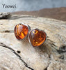 5 Colors New Natural Amber Earrings Small Heart Stud Earrings Romantic Women Trendy Lover Baltic Amber Jewelry Wholesale