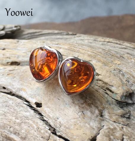 5 Colors New Natural Amber Earrings Small Heart Stud Earrings Romantic Women Trendy Lover Baltic Amber Jewelry Wholesale