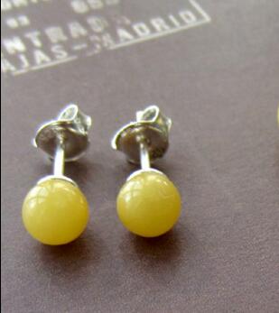 5mm Natural Amber Earrings Solid 925 Sterling Silver Handmade Rounded Gemstone Ball Genuine Baltic Amber Stud Ear Jewelry