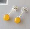 5mm Natural Amber Earrings Solid 925 Sterling Silver Handmade Rounded Gemstone Ball Genuine Baltic Amber Stud Ear Jewelry