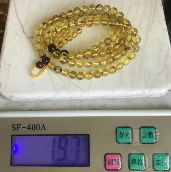 7mm Natural Green Amber Bracelet for Unisex Genuine 108 Beads Plant Amber Mala Meditation Buddhist Scenery Amber Jewelry