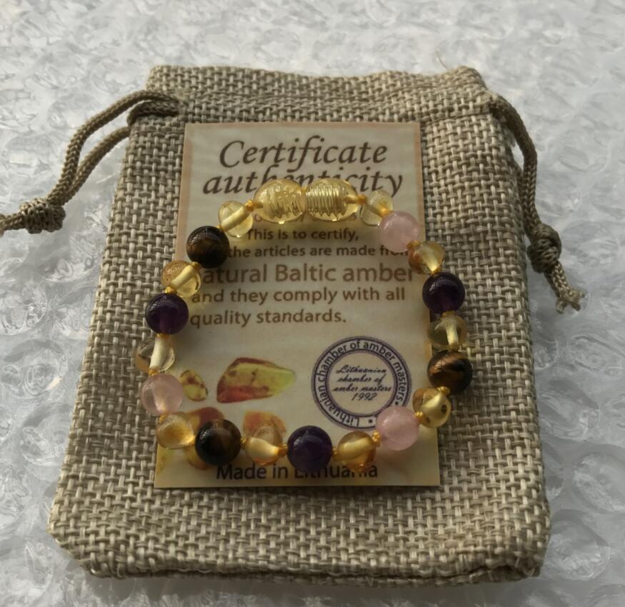 9 Color Baby Amber Bracelet/Necklace Natural Amethyst Gems Adult Baby Teething Necklace Baltic Amber Jewelry Wholesale