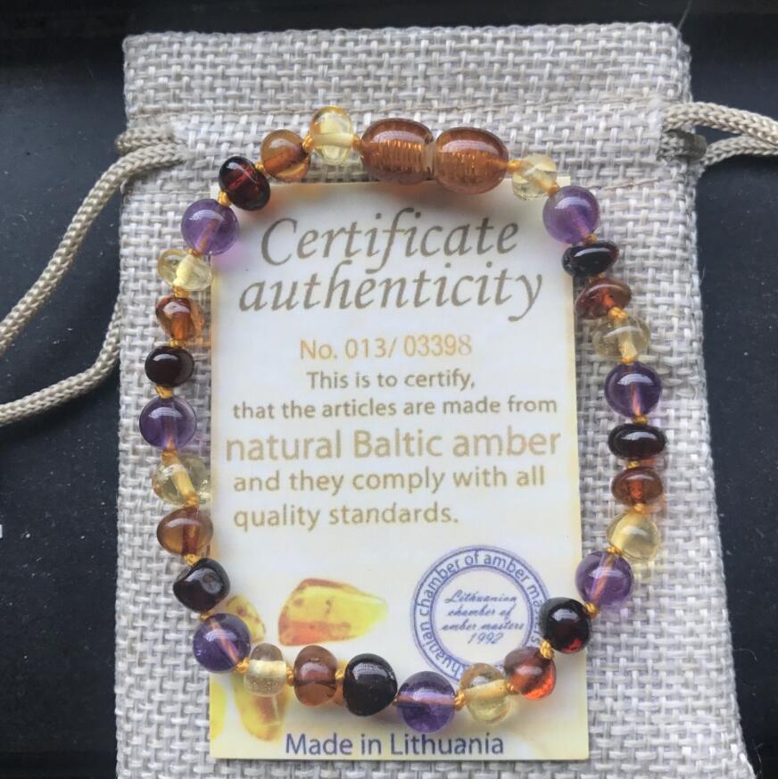 9 Color Baby Amber Bracelet/Necklace Natural Amethyst Gems Adult Baby Teething Necklace Baltic Amber Jewelry Wholesale