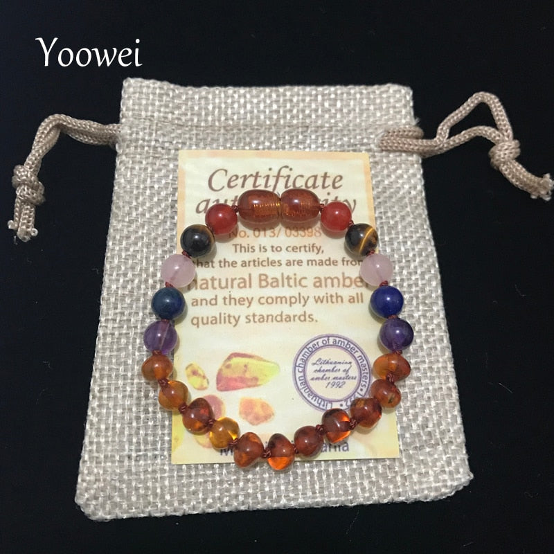 Amber Bracelet Anklet Handmade Original Natural Gems Amethyst Jewelry Baltic Amber Baby Teething Necklace for Kids Women