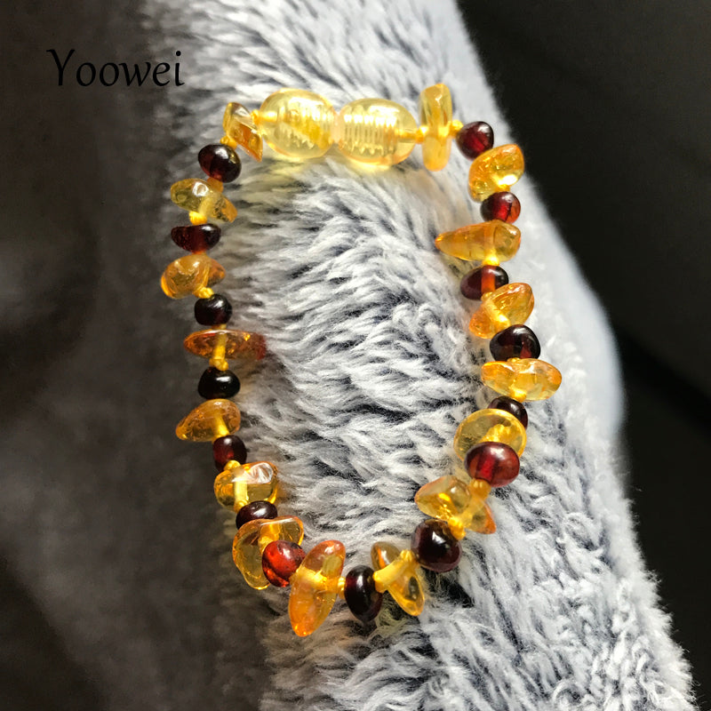 Baby Amber Bracelet Natural Gemstone Irregular Golden Amber with Cherry Bead Adult Baltic Amber Jewelry Pulsera Wholesale