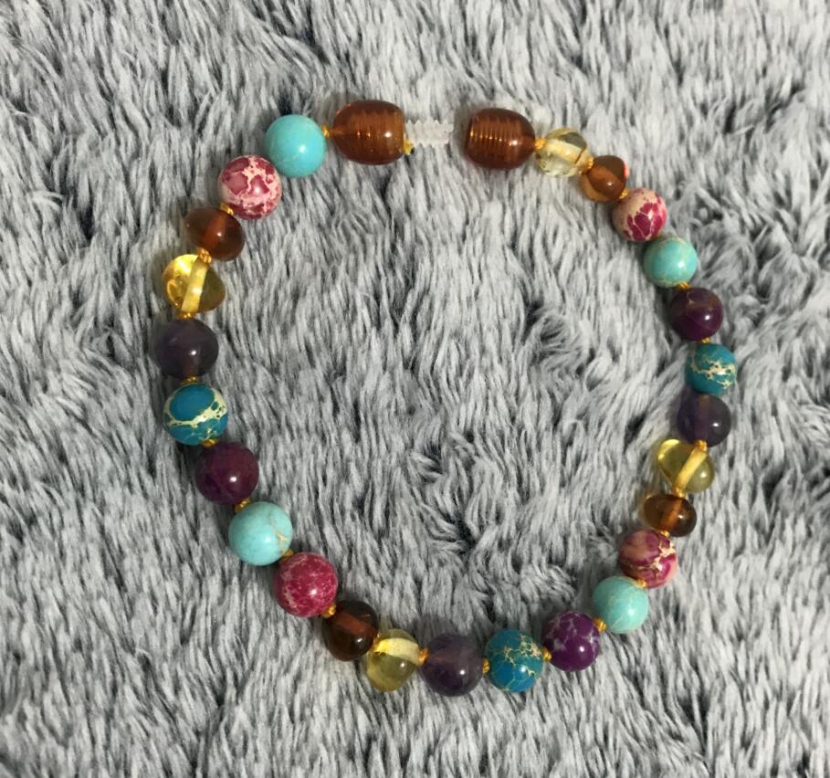 Baby Teething Amber Bracelet/Necklace Natural Amethyst Imperial Jasper Multi Gems Women Baltic Amber Jewelry Wholesale
