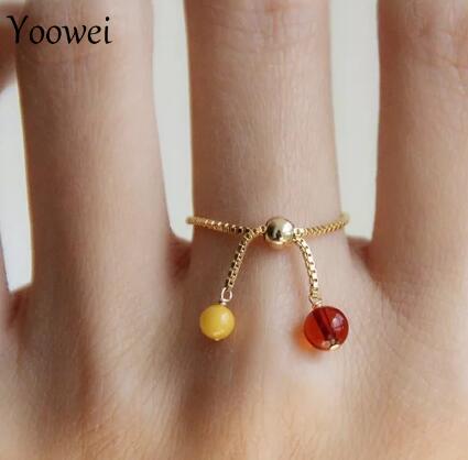 Baltic Amber Adjustable Rings Wholesale Genuine Gemstone Stunning Natural Amber Ring Girls Gift diy Handmade Jewelry Anel