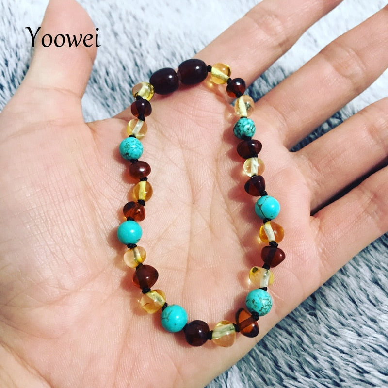Baltic Amber Bracelet Baroque Beads 6mm Natural Turquoise Gemstone Adult Baby Amber Teething Necklace Jewelry Wholesale
