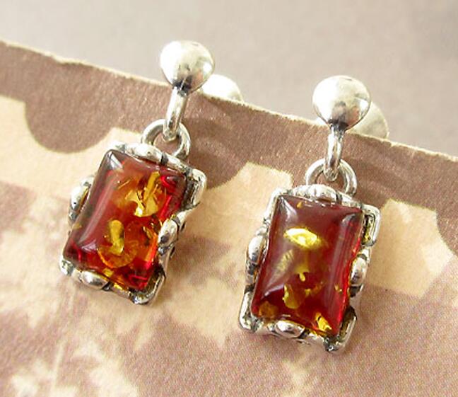 Baltic Vintage Amber Jewelry Pure Honey Golden Cognac Cherry Color S925 Silver Exquisite Natural Amber Earrings for Women