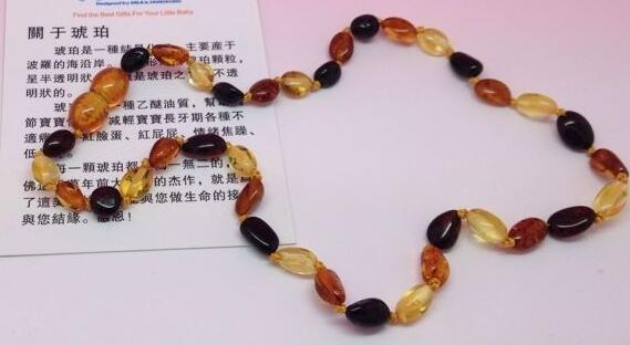 Bean Amber Necklace for Baby Olive Shape Beads Factory Unique Designs Natural Baby Amber Teething Jewelry for Kids Gifts