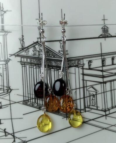 Brand 4g Natural Amber Earrings S925 Silver Long Drop Dangling Earrings Gift Genuine Baltic Amber Women Jewelry Wholesale