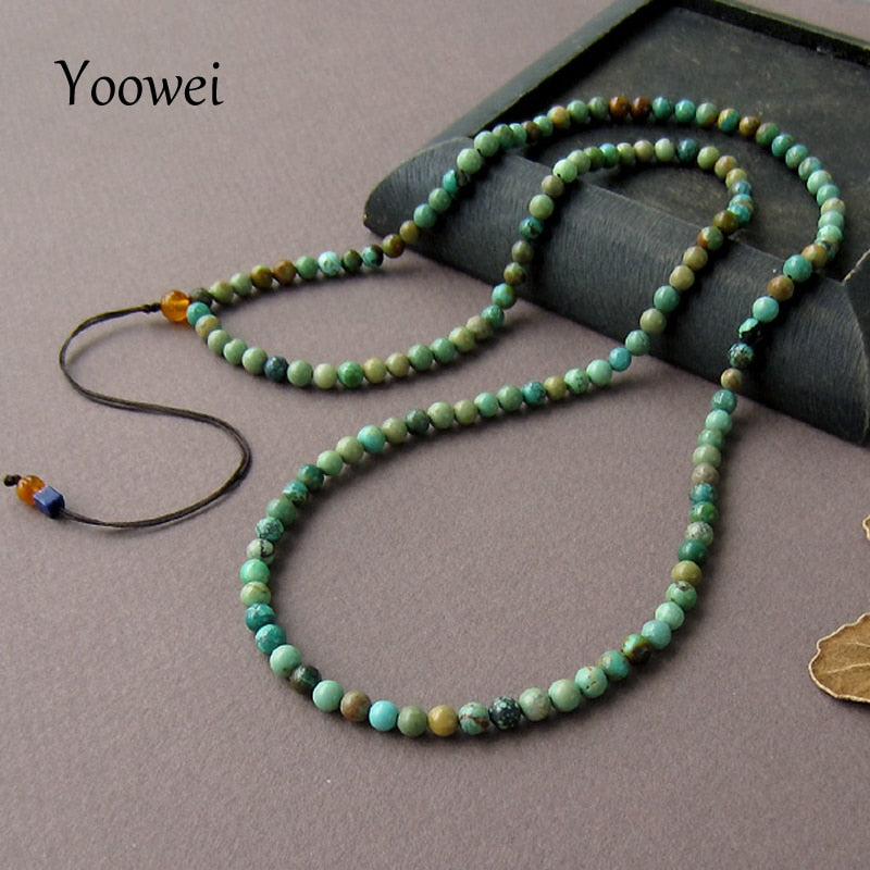 Brand Natural Turquoise Necklace for Unisex Simple Round Genuine Small Beads Female Long Chain Jewelry Bracelet Wholesale