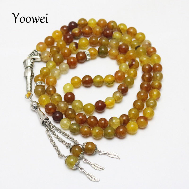 Brand Unisex Amber Green Agate Jewelry Middle Eastern Muslim 99 beads Islamic Tasbih Allah Rosary Bracelet Drop Shipping