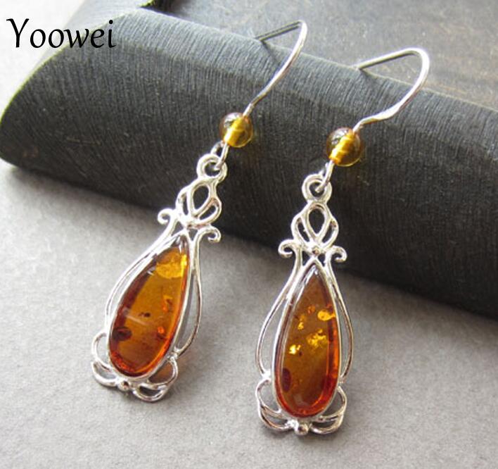 Cognac Natural Amber Earrings Girls Women Certificate Authenticity Teardrop Dangle Genuine Pendientes ambar Jewelry Gifts