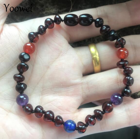 Custom Baltic Baby Amber Bracelet Teething Necklace for Gift Agate Amethyst Lapis Lazuli Natural Amber Jewelry Wholesale