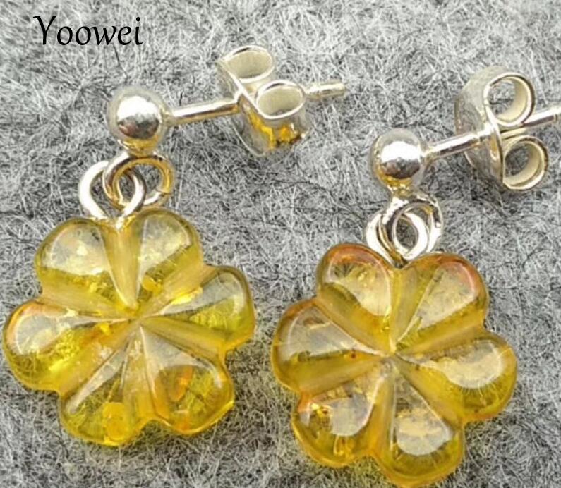 Flower Amber Earrings Certificated Authenticity Dangling Earrings Baltic Genuine Natural Amber Jewelry pendientes ambar