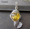 Genuine Baltic Amber Heart Pendant with Sterling Silver 925 100% Natural Amber Fish Shape Necklace Pendant Women Jewelry