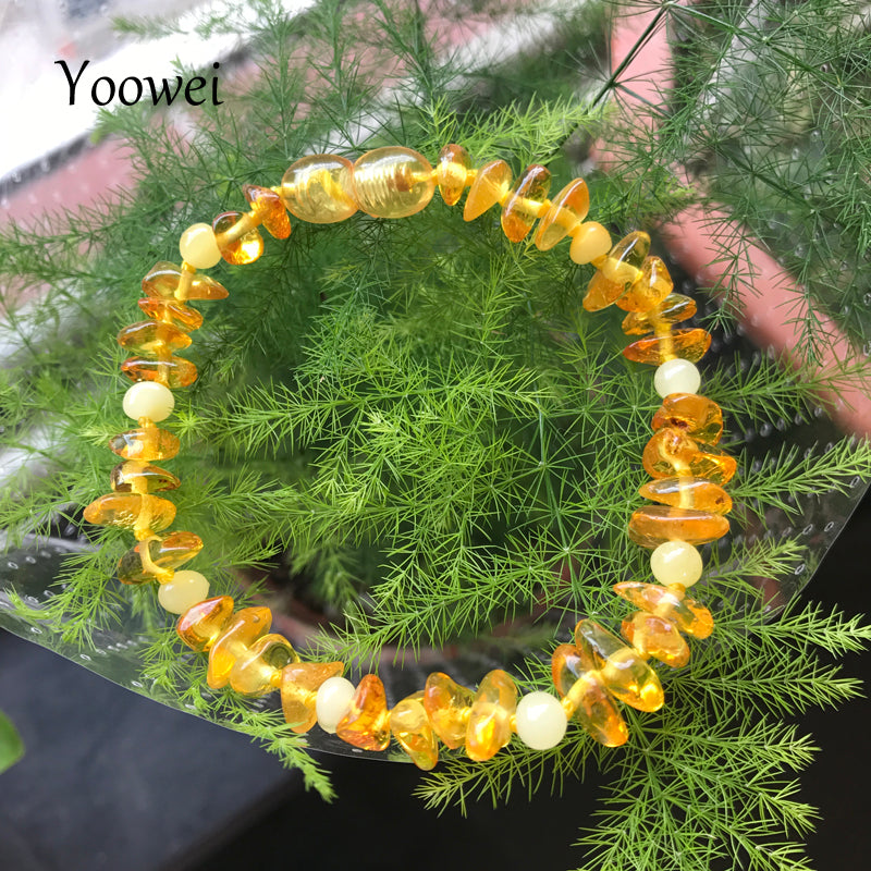 Irregular Amber Bracelets for Baby Adult Gift Knot Beaded Bracelet Baltic Amber Chips Natural Gemstone Jewelry Wholesale