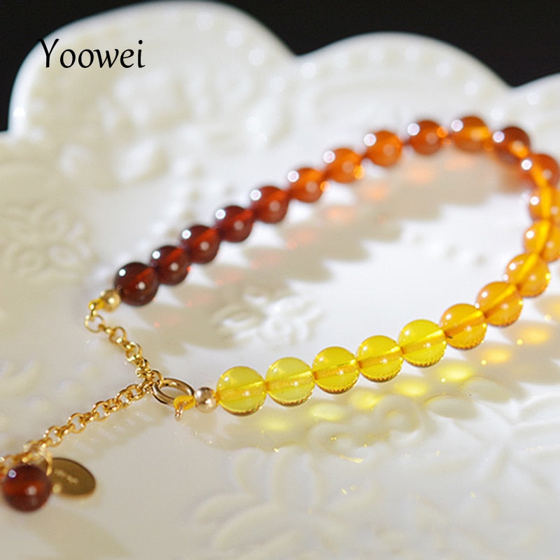 Natural Amber Bracelets for Women 5.8mm Amber Beads Original Gems Unique Trendy Jewelry Adult Femme Pulsera Wholesale