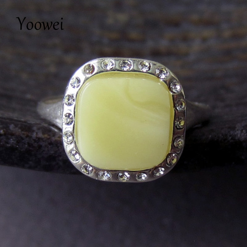Natural Amber Rings for Gift Luxurious Honey Ring Solid 925 Sterling Silver Square Baltic Genuine Amber Jewelry Wholesale