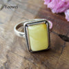 Natural Amber Rings for Unisex Honey Vintage Ring S925 Silver Rectangle Geometric 1.1*0.7cm Baltic Amber Jewelry Anillos
