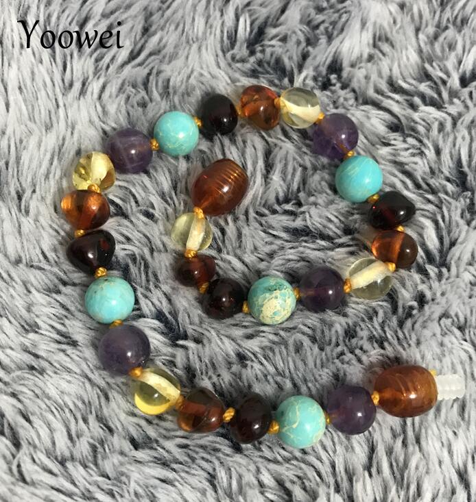 Natural Baby Amber Bracelet/Necklace Turquoise Amethyst Gems diy Custom Adult Kid Baltic Amber Teething Jewelry Wholesale