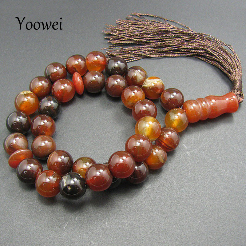 Natural Stone Round Shape Jewelry 12mm Big Agate 33 Prayer beads Islamic Muslim Tasbih Allah Rosary Bracelet with Tassel