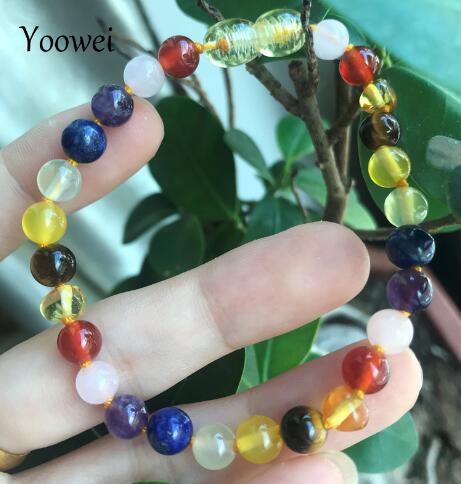 New Natural Amber Necklace with Amethyst Lapis Lazuli Colorful Gems diy Baltic Amber Women Baby Jewelry Gift Wholesale