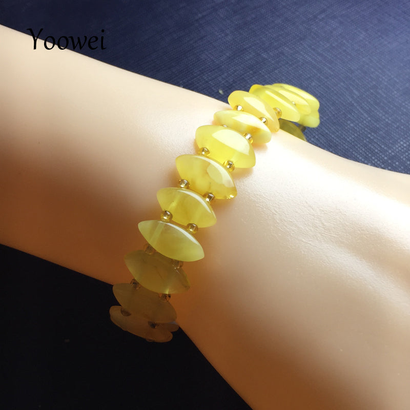 Oval Amber Bracelets/Bangles for Women Original Hoeny Beads Natural Amber Jewelry Vintage Stretch Bracelet Pulsera Femme