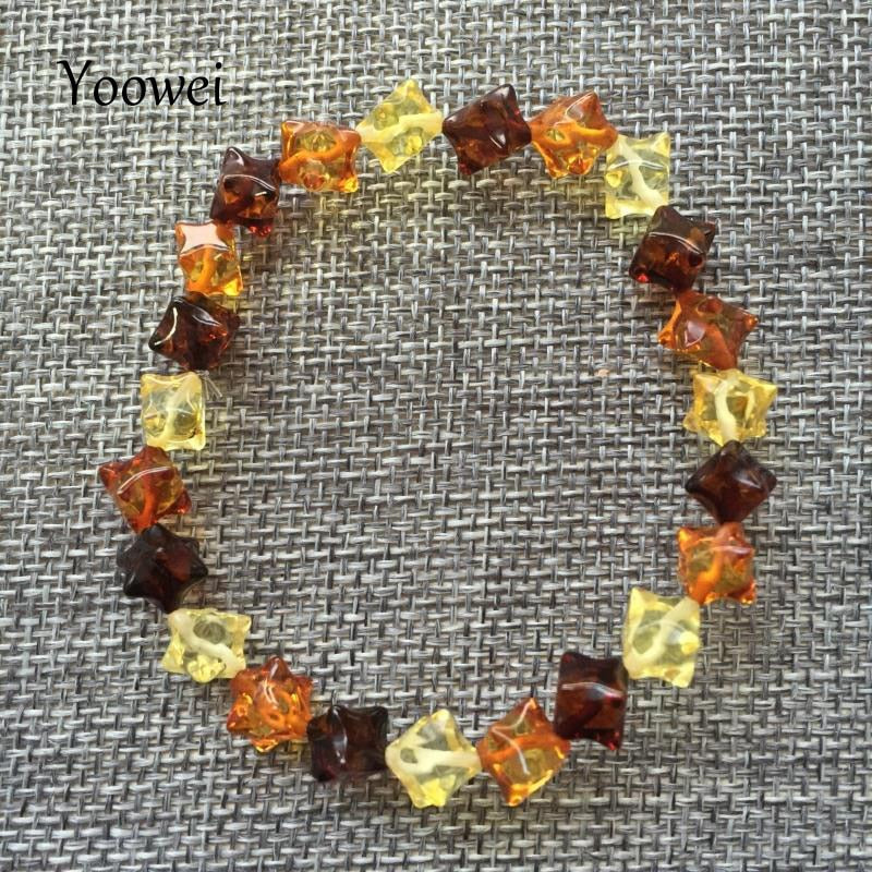 Star Amber Bracelets for Women Baltic 7--8mm Multicolor Gems Precious Beads Adult Stretch Bracelets Elastic Amber Jewelry