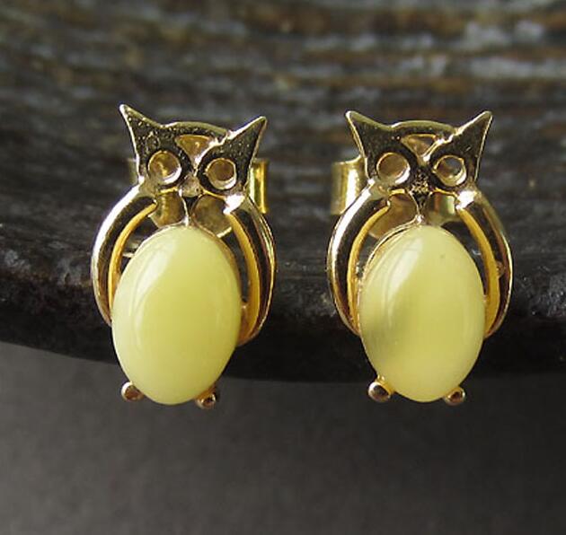Wholesale Owl Amber Earrings for Girl 100% Natural Butterscotch Beads Stud Earring Baltic Amber Jewelry Pendientes ambar
