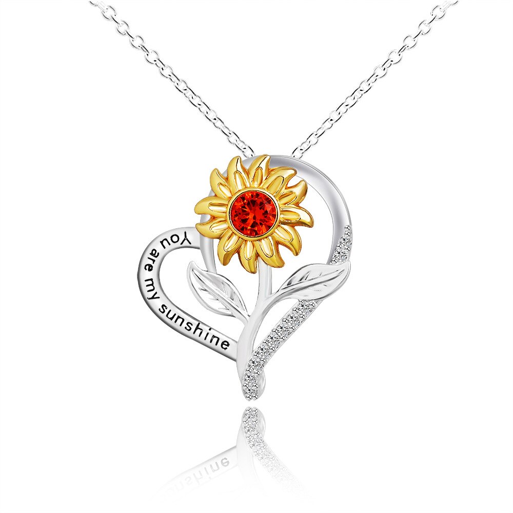You Are My Sunshine Engraved Necklace Inspirational Sunflower Heart Shape Crystal Pendant Jewelry Gift For Women Girlfriend